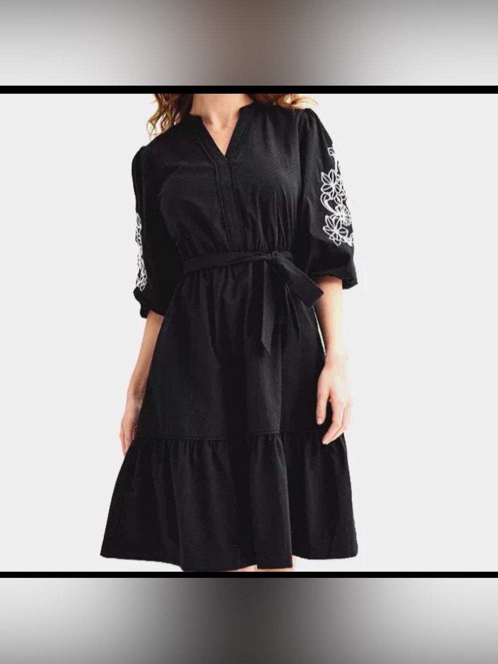 Draper James Women’s XXL Black Embroidered Puff Sleeves Tie Waist Dress Cotton